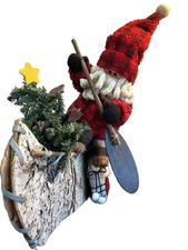 Country Christmas Primitive Santa Clause Canoe Home Decor Wooden 20” Folk Art