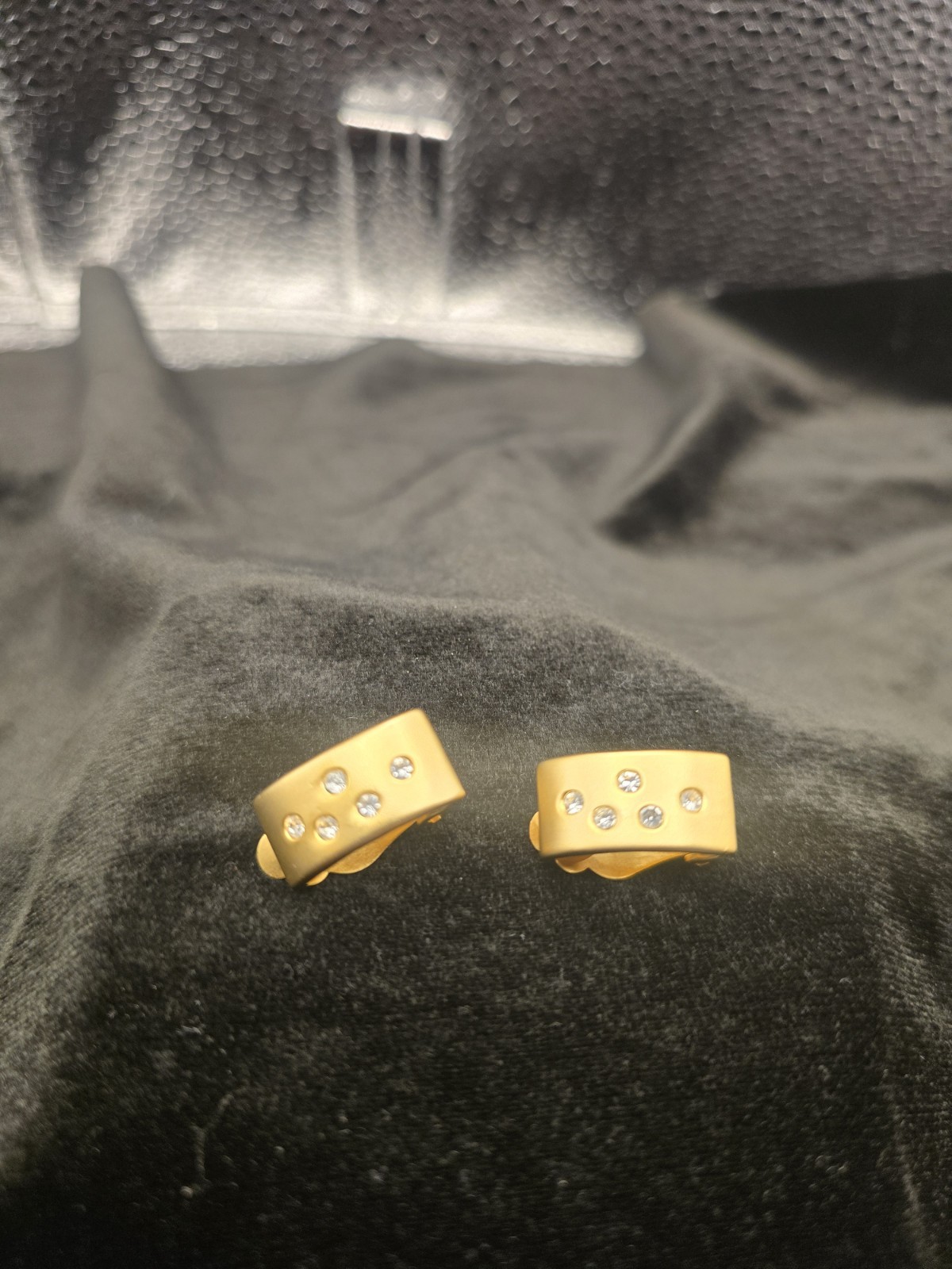 Gold Tone Stud rectangular Earrings With Rhinesto… - image 1