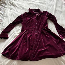fashionnova Burgundy Velvet Shirt Dress Short Button-Up Collared Long Sleeve S