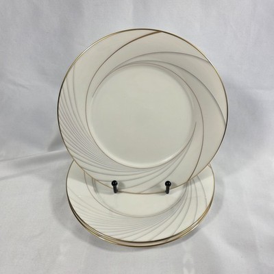 THREE Noritake Golden Tide Salad Plates Cream with Gold Swirls #7739