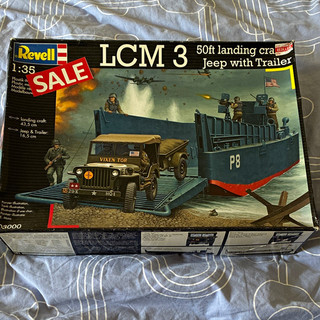 Revell 1:35 LCM 3 50ft Landing Craft Model Kit with Jeep & Trailer Grey 03000