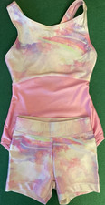 Capezio Girls  Sleeveless Gymnastics Leotard  Shorts Set Pink Size S
