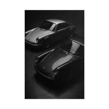 Porsche 911 Classic Poster – Twin Black Coupe Wall Art Print, Retro Decor
