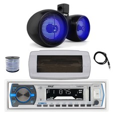Pyle Bluetooth Marine Radio,Cover,Antenna,Wire,1x 8" 300W LED Dual Black Speaker