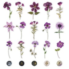 40pcs PET Purple Dried Flower Wax Seal Stickers Transparent Floral Vinyl Stic...