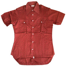 VTG Mens L Dress Shirt Short Sleeves Red Ascot Chang Button Down Custom Made New