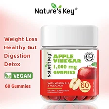 Nature's Key Apple Cider Vinegar Gummies Weight Loss Detox Digestion - 60's