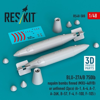 ResKit RS48-0580 - 1:48 BLU-27A/B 750lb napalm bombs finned (MXU-469/B) or unfin