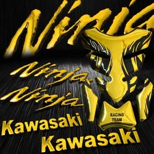 Chrome Gold Tribal Fire Fuel Tank Pad+8" Logo Decal+Emblem for Ninja ZXR Sticker