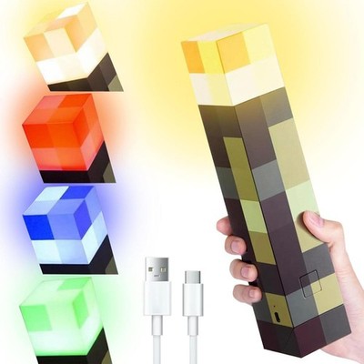 Minecraft LED Fackel Lampe 4 RGBW-Lichtfarben Fackel Leuchtende Wiederaufladbare