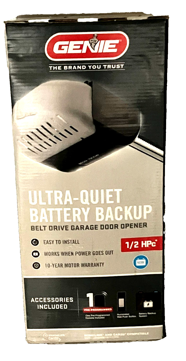 New Genie 1/2 HPc Ultra Quiet Belt Drive Garage Door Opener w/Battery Back-Up