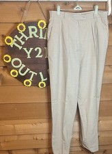 Vintage Jos A Bank Micro Houndstooth Beige Tan Wool Pleat Hi Rise Trouser 16