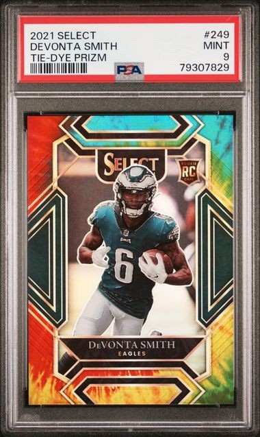 2021 Panini Select Tie-Dye Prizm /25 Devonta Smith #249 RC Eagles PSA 9
