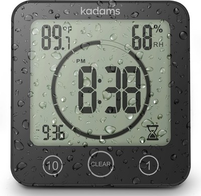 KADAMS Shower Clock Waterproof Bathroom Timer   Digital Wall Clock with