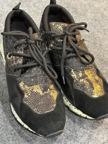 Steve Madden 9 M Cliff Round-Toe Platform Fashion Chunky Sneakers Black Gold - Picture 3 of 10