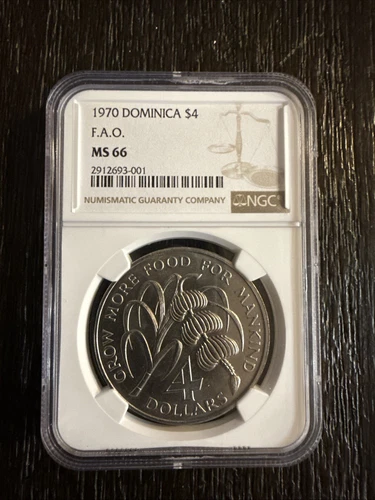 DOMINICA 1970 4 Dollar CROWN Size FAO Issue! NGC MS 66