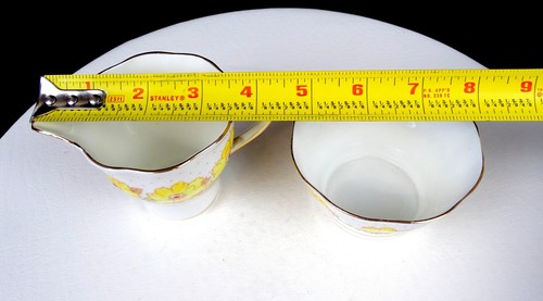 ROSINA CHINA ENGLAND #4923X YELLOW FLORAL GOLD TRIM 3 1/8" CREAMER & SUGAR 1948- - Picture 7 of 9