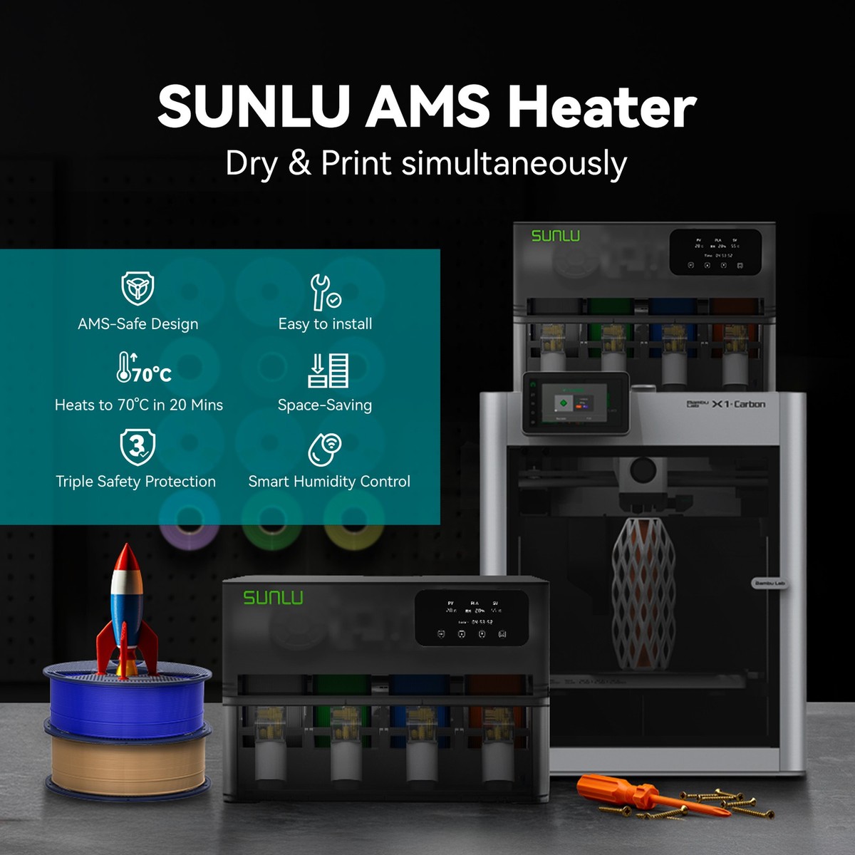 Sunlu AMS Heater Upgrade for BambuLab AMS Enables Drying while
