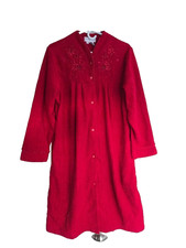 Miss Elaine Red Snap Down Housecoat Bath Robe -Midi - Womens MEDIUM