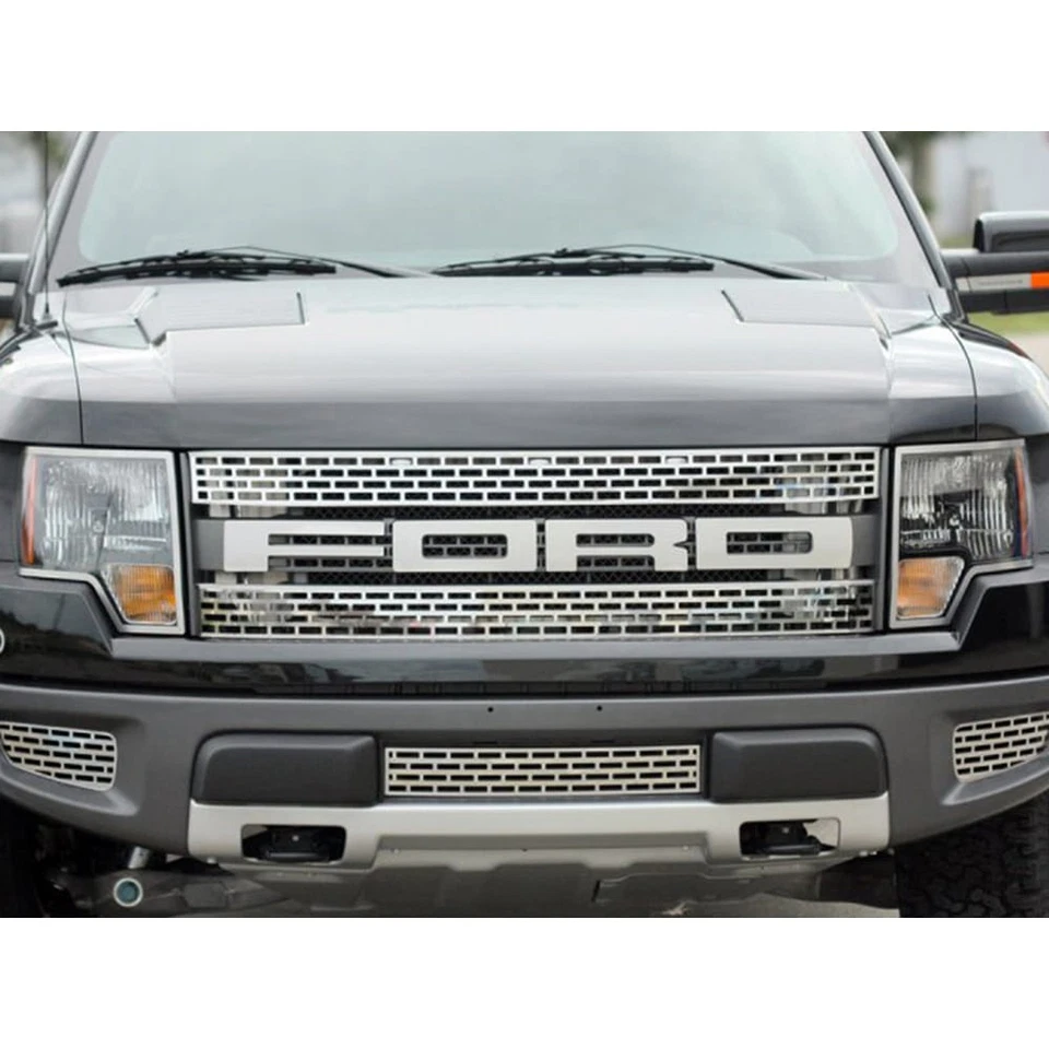 Kit de letras de rejilla delantera de acero inoxidable cepillado de 4 piezas para Ford F-150 Raptor 10-14 Foto 3 de 4