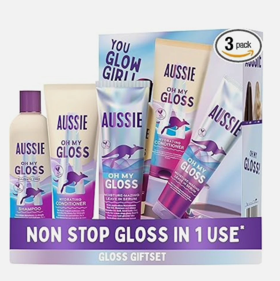 Aussie Oh My Gloss Hair Gift Set Hydrating Shampoo Conditioner Serum DAMAGED BOX