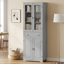 Large Kitchen Cupboard Tall Display Glass Cabinet Storage Pantry Larder Grey