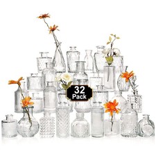 Glass Bud Vase Set of 32 Pcs  Small Glass Vases for Flowers  Clear Bud Vases in...