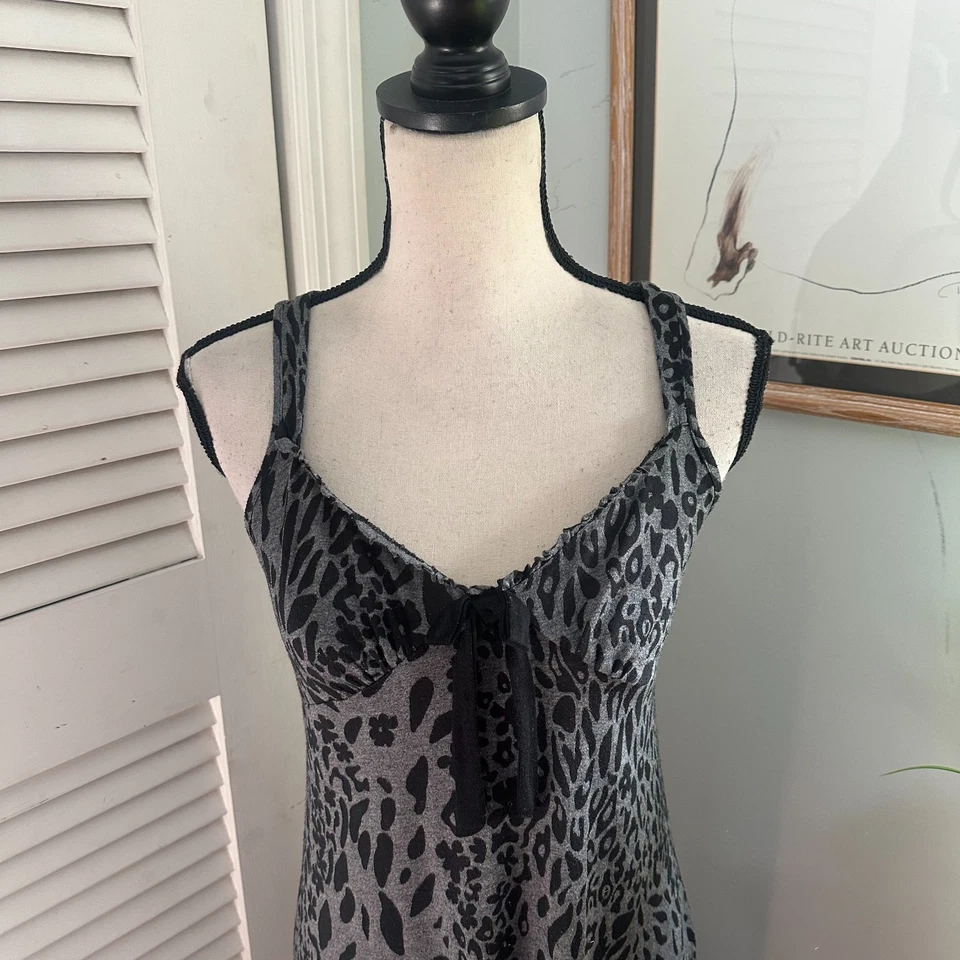 JONES NEW YORK Womens Night Dress Small Gray Leopard Print Retro Y2K Jersey Midi - Image 2 of 4