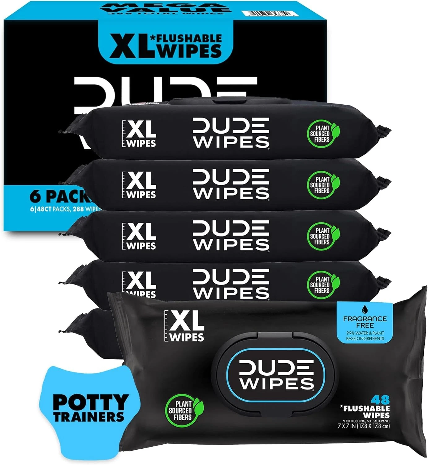 DUDE Baby Wipes - Flushable Unscented - (6 48 Count (Pack of 6)