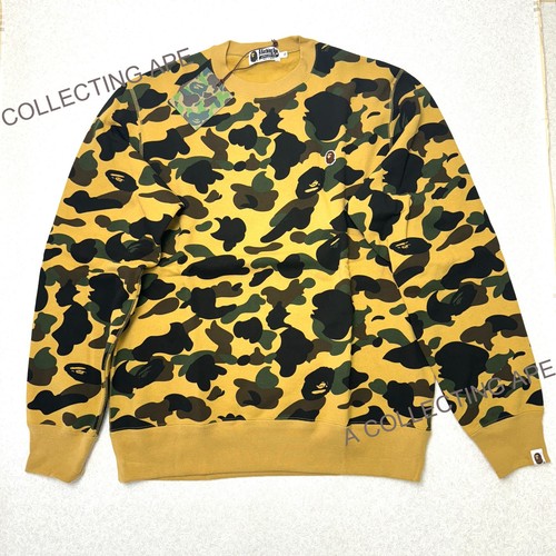 A BATHING APE BAPE 1° Mimetico Piccola Testa di Scimmia Girocollo Giallo AutenticoNuovo XL Giappone - Foto 10 di 12