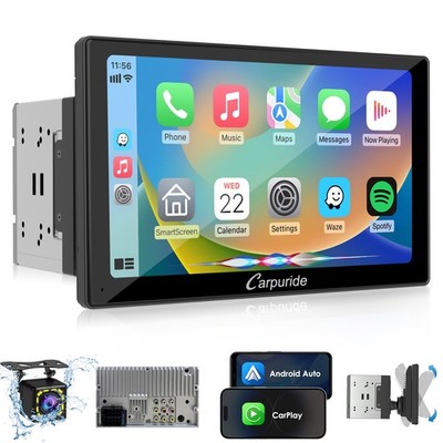 Carpuride Double Din Car Stereo with CarPlay and Android Auto 9'', Black