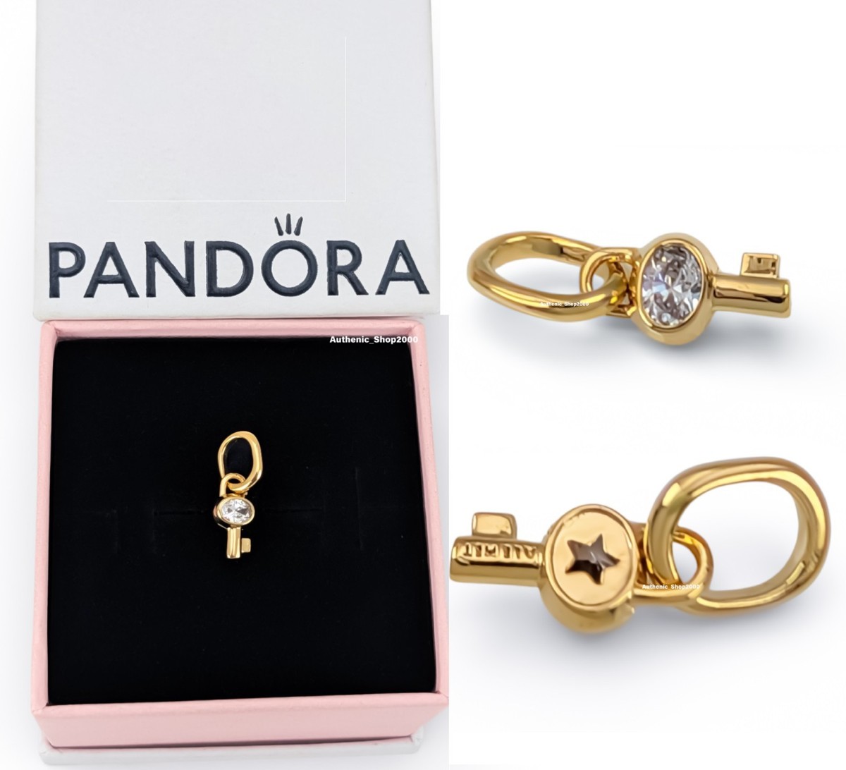 New 100% Authentic PANDORA 14k Gold Plated Key Mini Dangle Charm