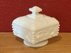 Vintage Westmoreland Milk Glass Candy Dish “Paneled Grape” Lidded Pedestal