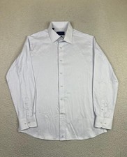David Donahue Dress Shirt Mens 17 34/35 White Check Trim Fit Long Sleeve Cotton