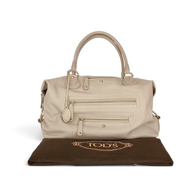 TODS Paschmi Mini Boston Bag Handbag Tote Bag Calf Leather Beige