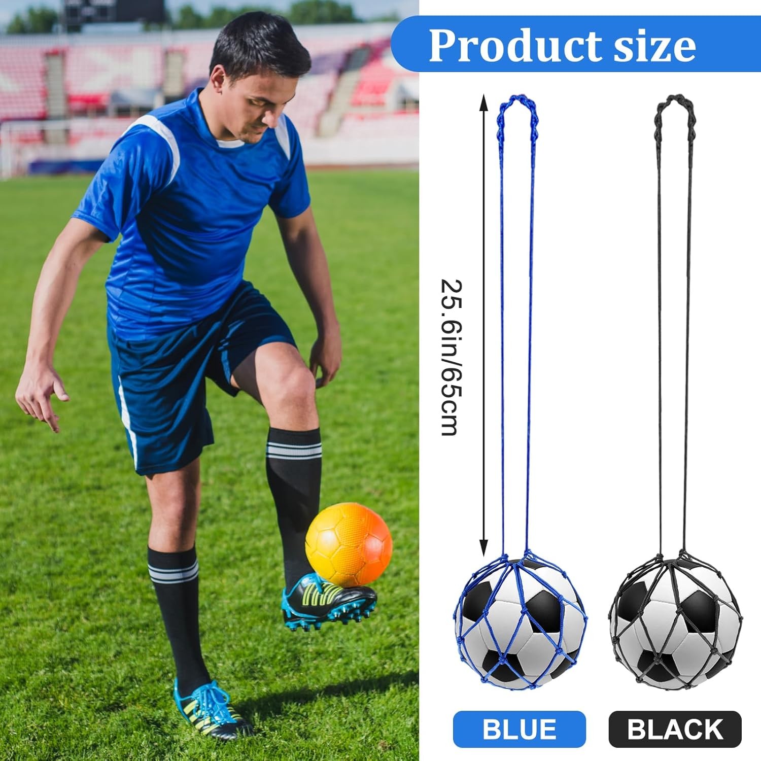 2 Pcs Football Kick Trainer Bags Solo Soccer 25.6 inches, black/bule 
