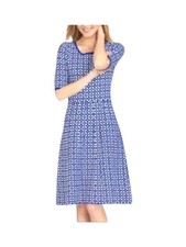 Talbots Petite SP Grecian Jacquard Royal Blue White Geo Fit Flare Sweater Dress