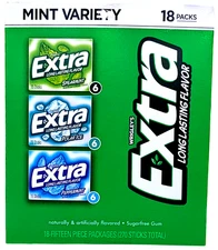Wrigley's Extra Mint Sugar Free Chewing Gum Variety Pack 18 Packs x 15 Pcs 07/26