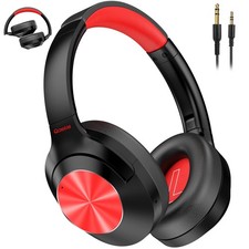 Hybrid Active Noise Cancelling Headphones - 2024 Upgraded Black and Red
