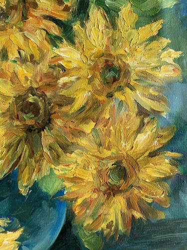 A. Solomatin Original Painting Impressionist Art Russian Still Life Sunflowers - Picture 5 of 6