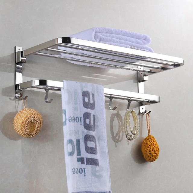304 Stainless Steel Towel Rack Bar Rail Folded Wall Mount Bathroom Foldable 304 Stainless Steel Towel Rack Bar Wall Mounted Holder Bathroom Shelf