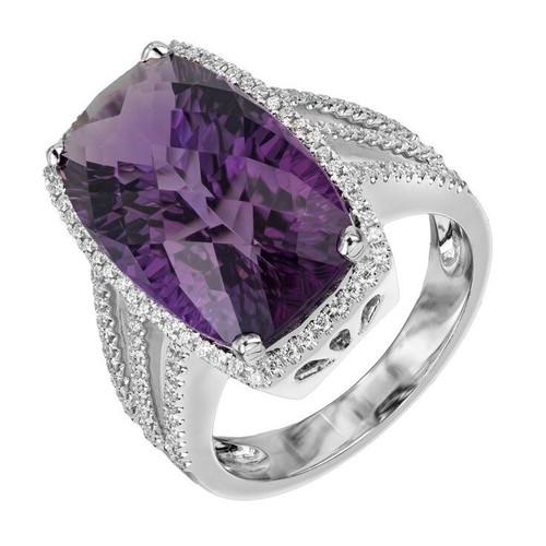 935 Silver With Simulated 10.52 TCW Amethyst & Sapphire Three Shank Women's Ring - Picture 5 of 10