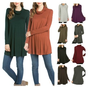 USA-Women-Casual-Mock-Turtleneck-Long-Sleeve-Trapeze-Tunic-Top-Loose-Fit-Dress