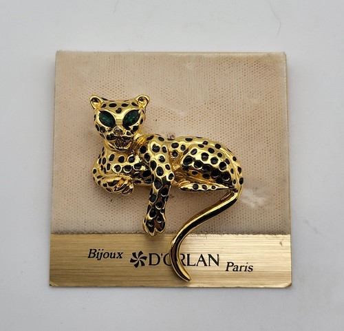 Signed Vintage D'Orlan Cheetah, Jaguar, Leopard Brooch Pin Vintage New Stock
