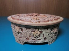 5" Russian BIRCH BARK Jewelry BOX CASKET hand made carved art wood trinket dish 