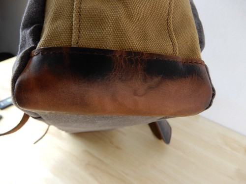 Canvas Leather Messenger Bag blue grey brown 15" long 12" tall brass hardware - Picture 22 of 24