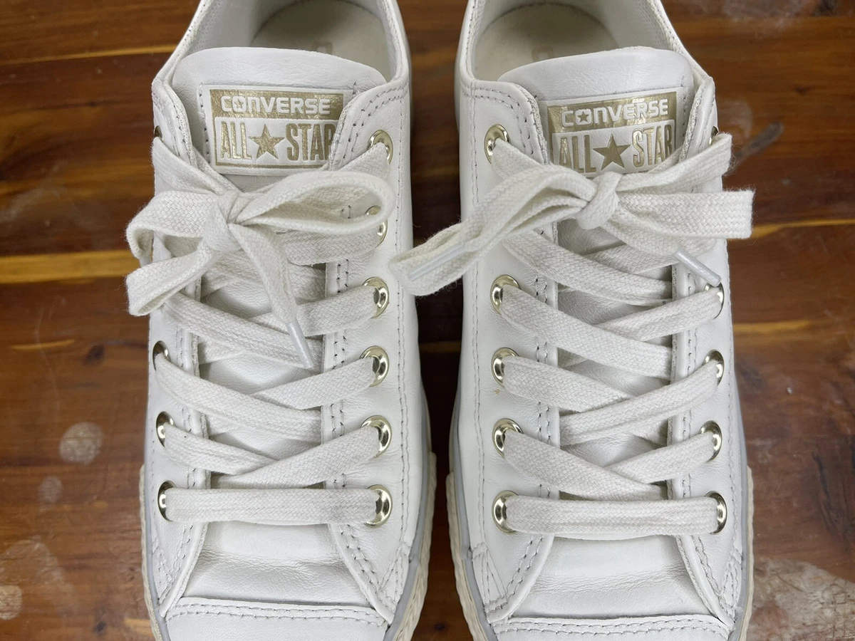 Chuck Taylor All Star Leather Platforms Ox Star White x Gold Limited Edition