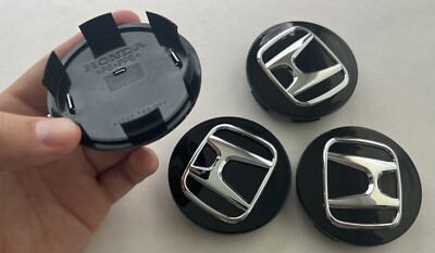#ad Honda Black Chrome Wheel Center Caps Set 4 Rim Logo Hubcaps Fitment 69mm $18.94