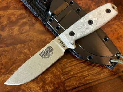 ESEE Knives 4 Dark Earth Blade Plain Edge Black Sheath MOLLE Back ESEE-4P-MB-DE