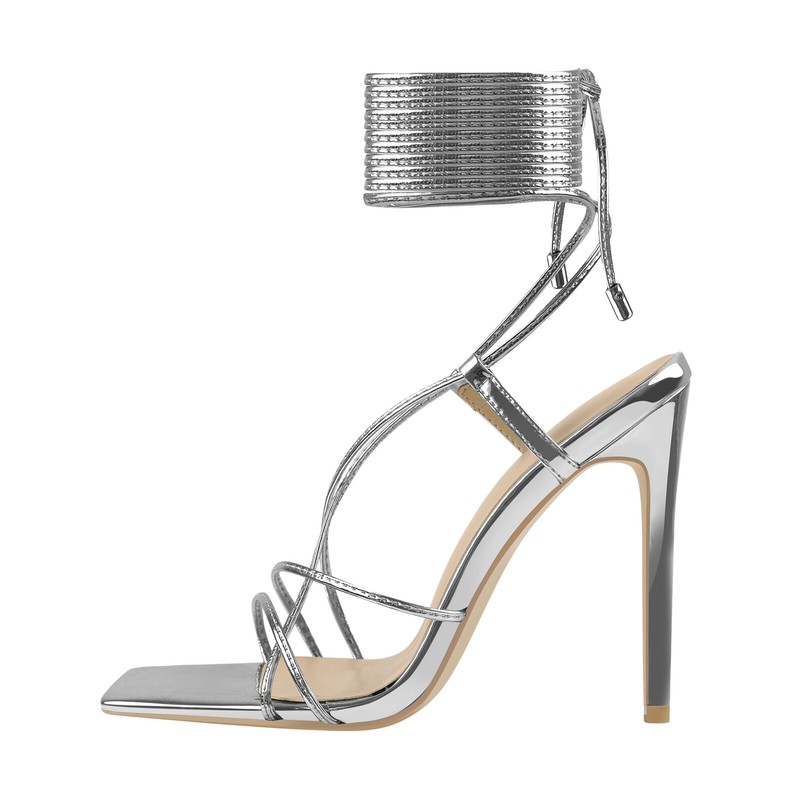 Women's Sexy Lace Up Stilettos Squared Open Toe Cross Ankle Strap Sandals US7